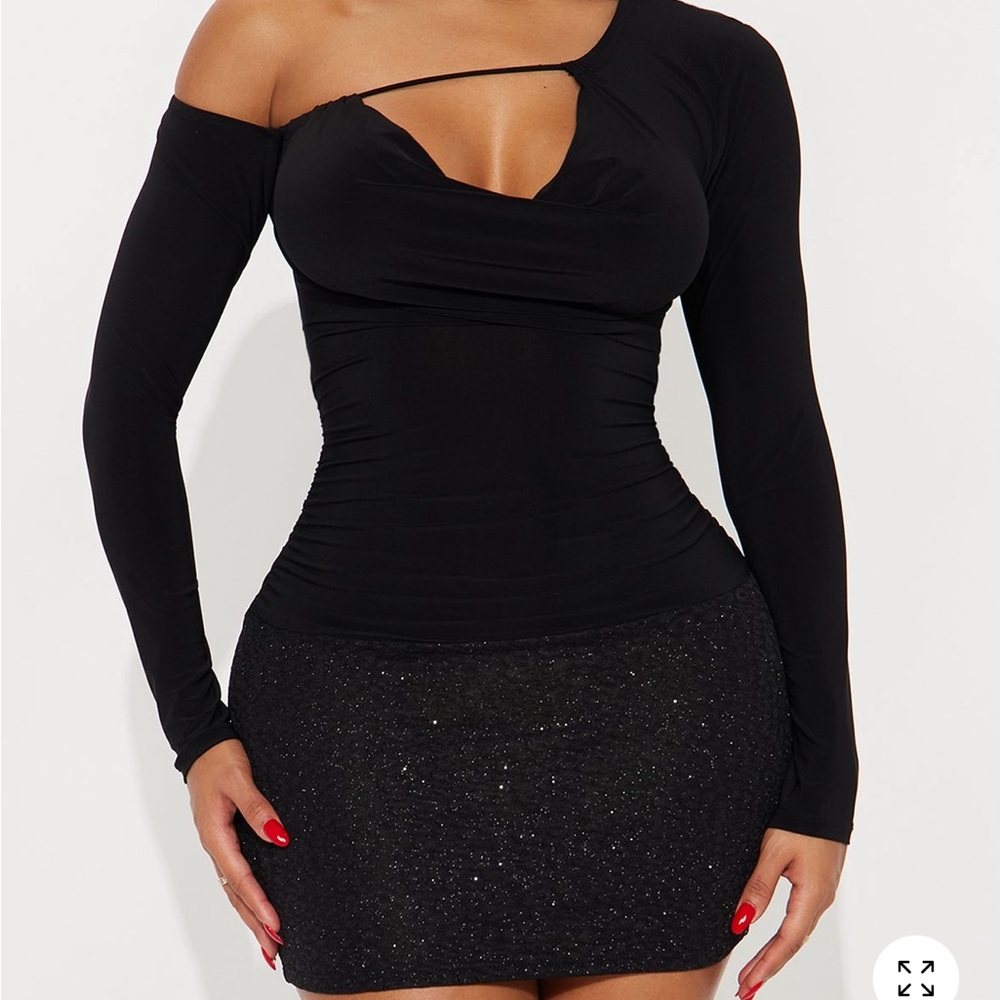 Fashion Nova Black One-Shoulder Long Sleeve Bodycon Dress